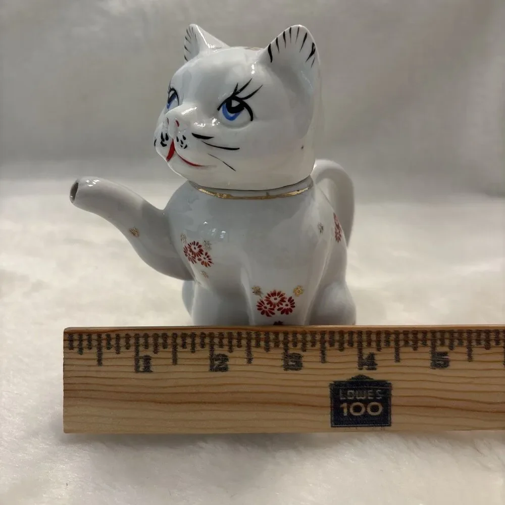 Chinese Lucky Cat Teapot/Creamer Red And White With Gold Accents